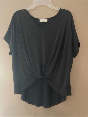 Lavender field small charcoal gray Twist-Front V-Neck Blouse modal blend